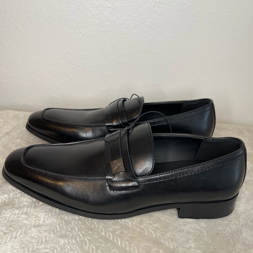 Calvin Klein Black Leather Slip-On Loafers